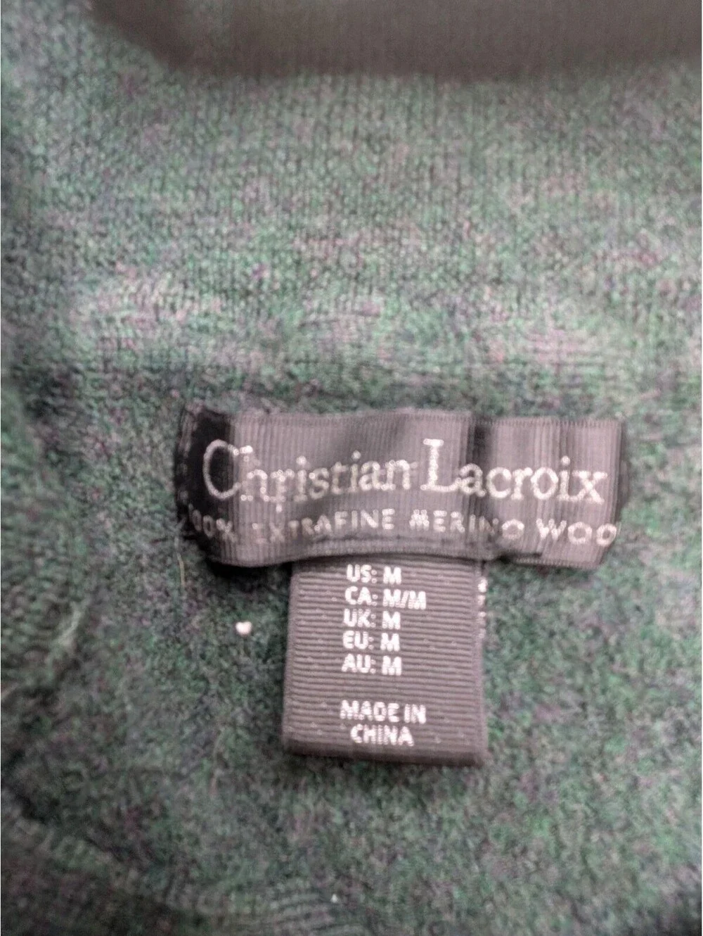 Christian Lacroix Sweater boys M Green Merino Wool 1/4 Zip Mock Neck Pullover